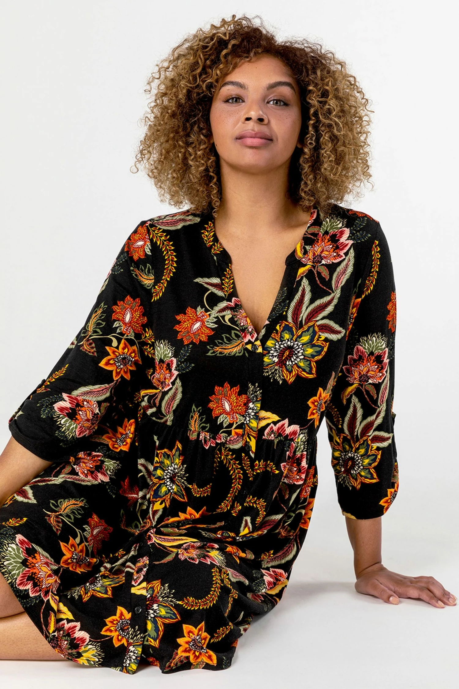 Roman Black Curve Floral Print Jersey Dress 7 Roman Black Curve Floral Print Jersey Dress - Image 5