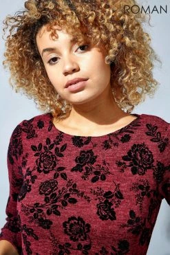 Roman Red Floral Flocked Pocket Detail Shift Dress 9 Roman Red Floral Flocked Pocket Detail Shift Dress -Roman Sales Shop unnamed file 4202