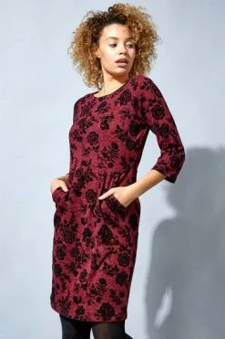 Roman Red Floral Flocked Pocket Detail Shift Dress 11 Roman Red Floral Flocked Pocket Detail Shift Dress -Roman Sales Shop unnamed file 4204