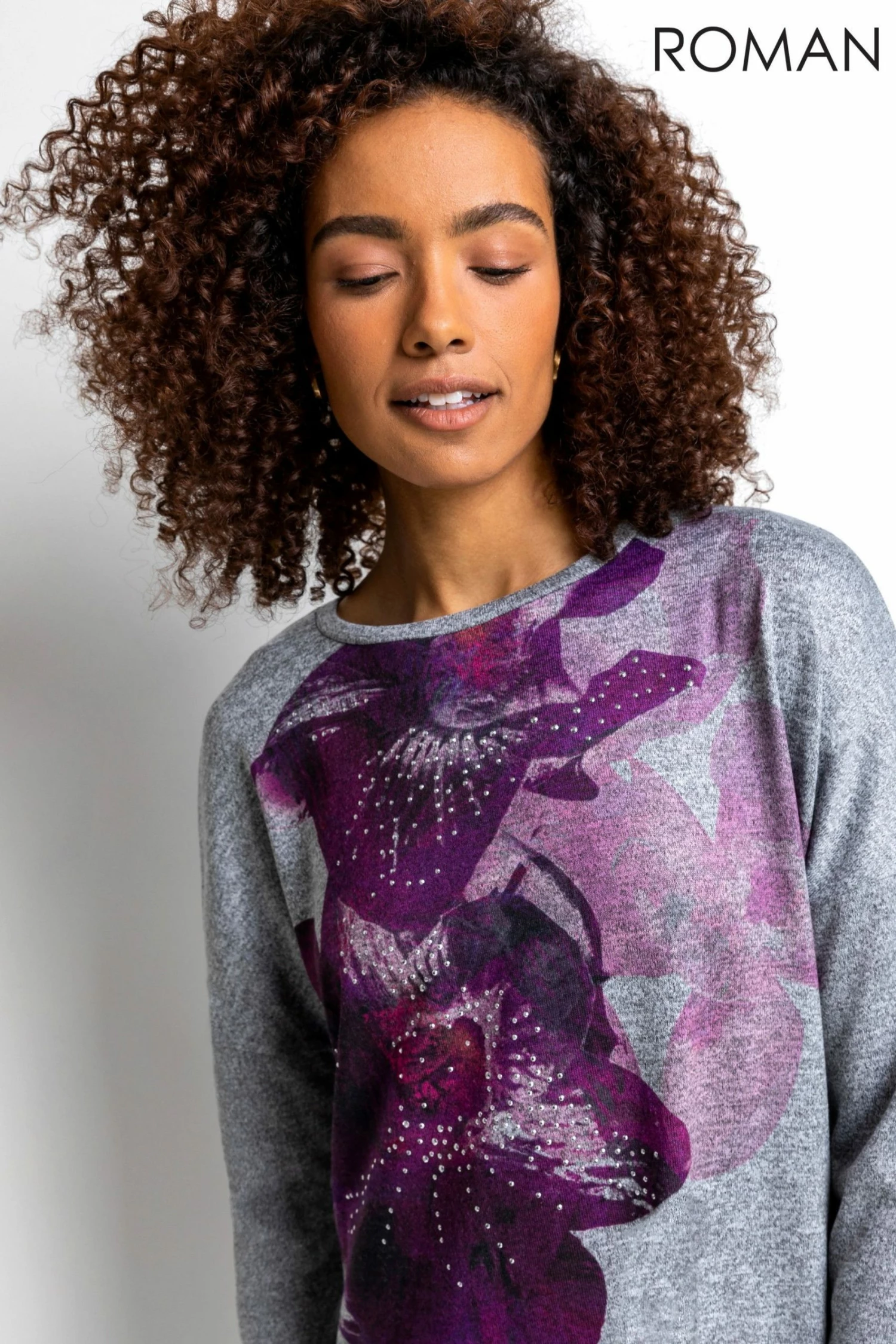 Roman Purple Floral Print Embellished Slouch Dress 6 Roman Purple Floral Print Embellished Slouch Dress - Image 4