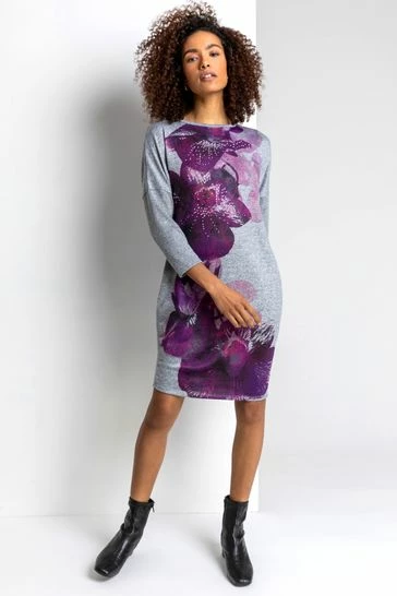 Roman Purple Floral Print Embellished Slouch Dress 7 Roman Purple Floral Print Embellished Slouch Dress - Image 5