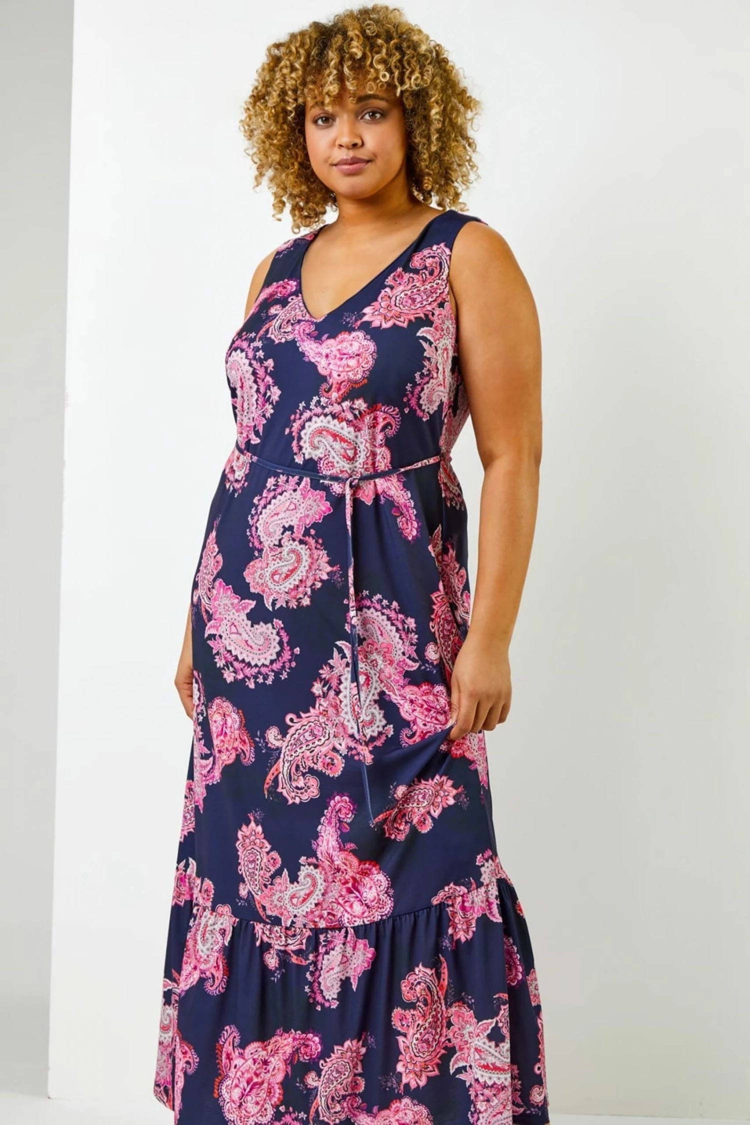 Roman Pink Curve Paisley Print Maxi Dress 3 Roman Pink Curve Paisley Print Maxi Dress