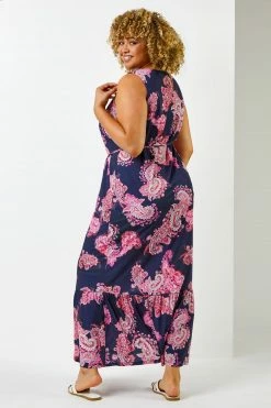 Roman Pink Curve Paisley Print Maxi Dress 8 Roman Pink Curve Paisley Print Maxi Dress -Roman Sales Shop unnamed file 4211