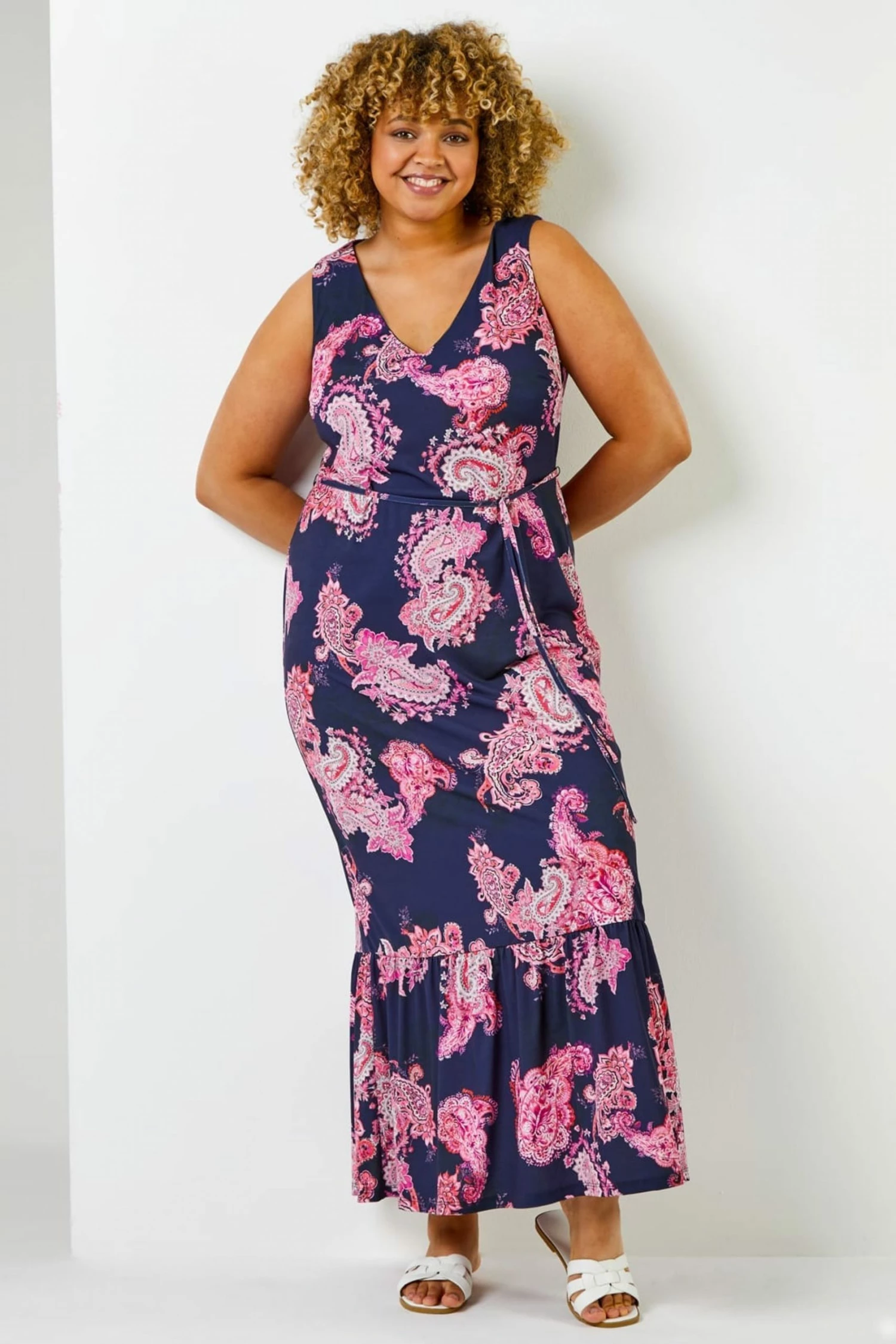 Roman Pink Curve Paisley Print Maxi Dress 5 Roman Pink Curve Paisley Print Maxi Dress - Image 3