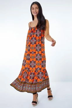 Roman Orange Petite Boho Print Maxi Sun Dress -Roman Sales Shop unnamed file 4216