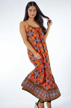 Roman Orange Petite Boho Print Maxi Sun Dress -Roman Sales Shop unnamed file 4220