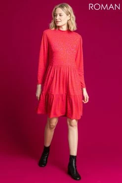 Roman Pink Jacquard Animal Print Tiered Dress 9 Roman Pink Jacquard Animal Print Tiered Dress -Roman Sales Shop unnamed file 4223