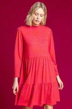 Roman Pink Jacquard Animal Print Tiered Dress 11 Roman Pink Jacquard Animal Print Tiered Dress -Roman Sales Shop unnamed file 4225