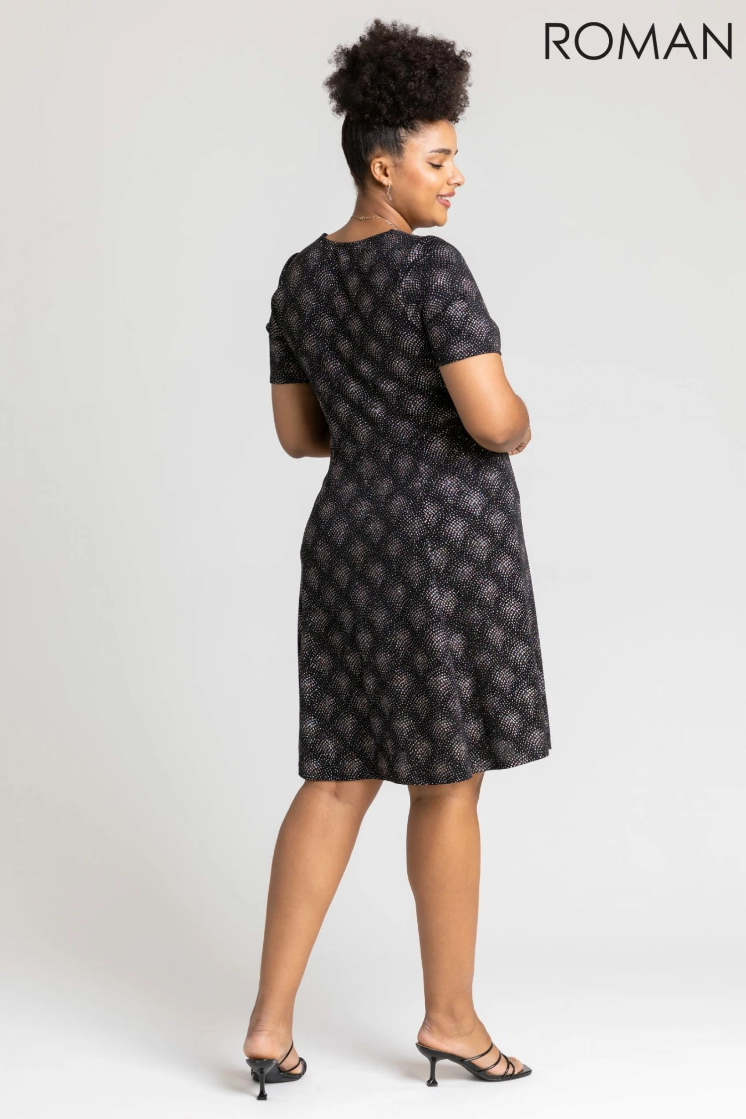 Roman Pink Curve Glitter Print Fit & Flare Dress 4 Roman Pink Curve Glitter Print Fit & Flare Dress - Image 2