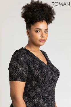 Roman Pink Curve Glitter Print Fit & Flare Dress 11 Roman Pink Curve Glitter Print Fit & Flare Dress -Roman Sales Shop unnamed file 4234