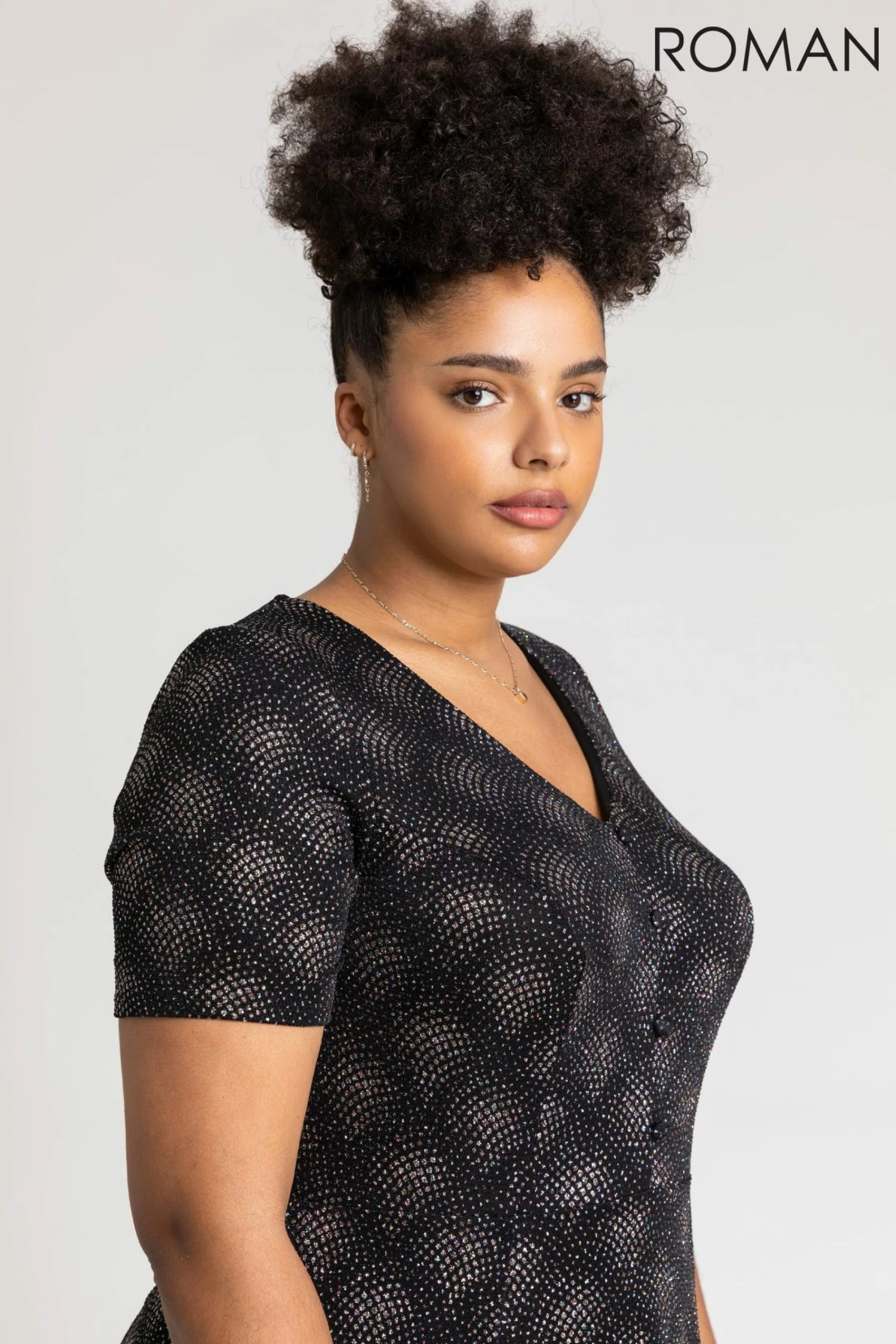 Roman Pink Curve Glitter Print Fit & Flare Dress 6 Roman Pink Curve Glitter Print Fit & Flare Dress - Image 4