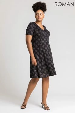 Roman Pink Curve Glitter Print Fit & Flare Dress 12 Roman Pink Curve Glitter Print Fit & Flare Dress -Roman Sales Shop unnamed file 4235