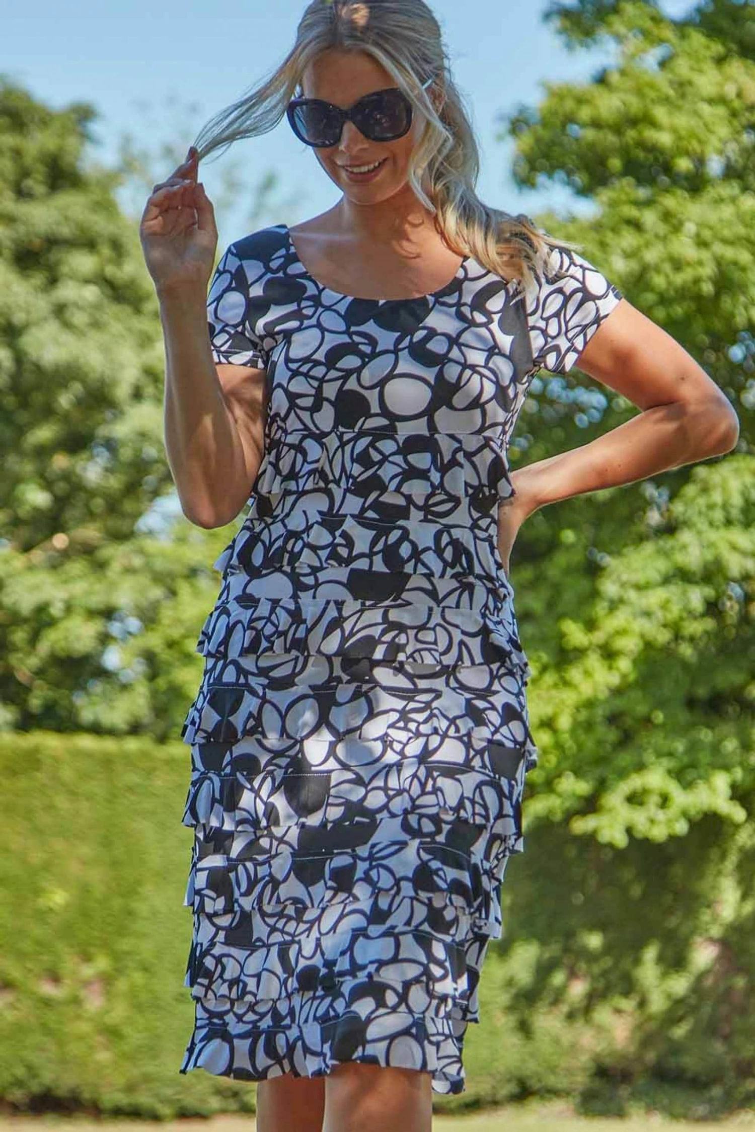 Roman Black Monochrome Print Frill Tiered Dress 3 Roman Black Monochrome Print Frill Tiered Dress