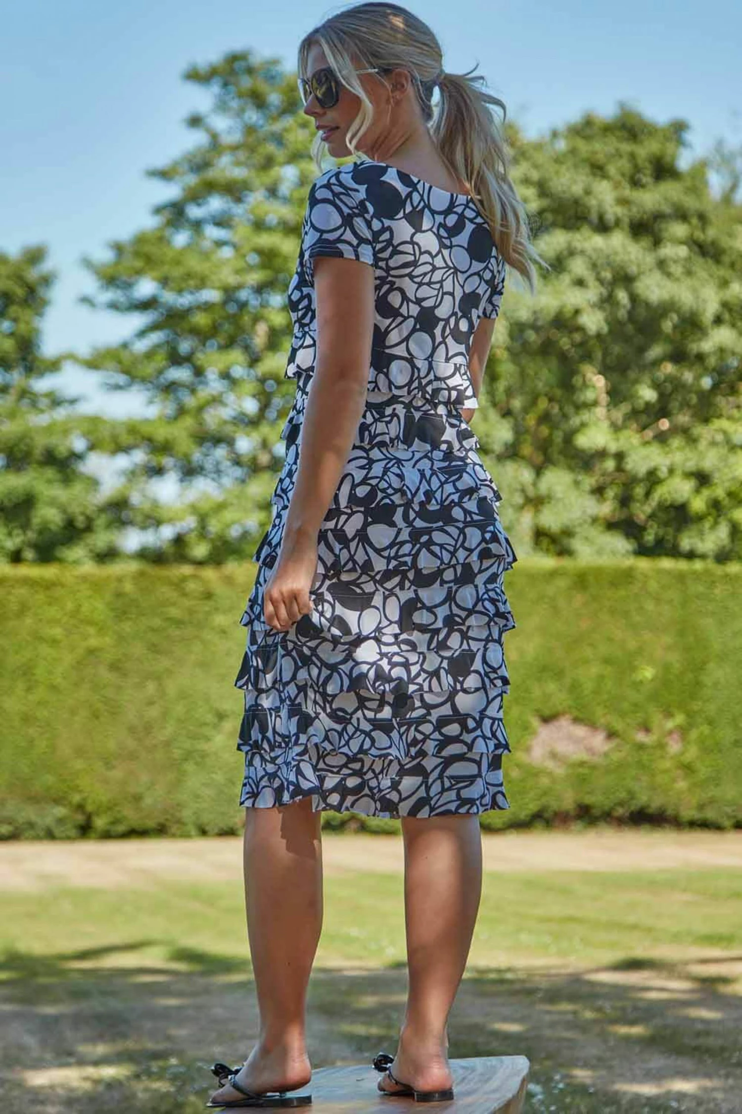 Roman Black Monochrome Print Frill Tiered Dress 4 Roman Black Monochrome Print Frill Tiered Dress - Image 2