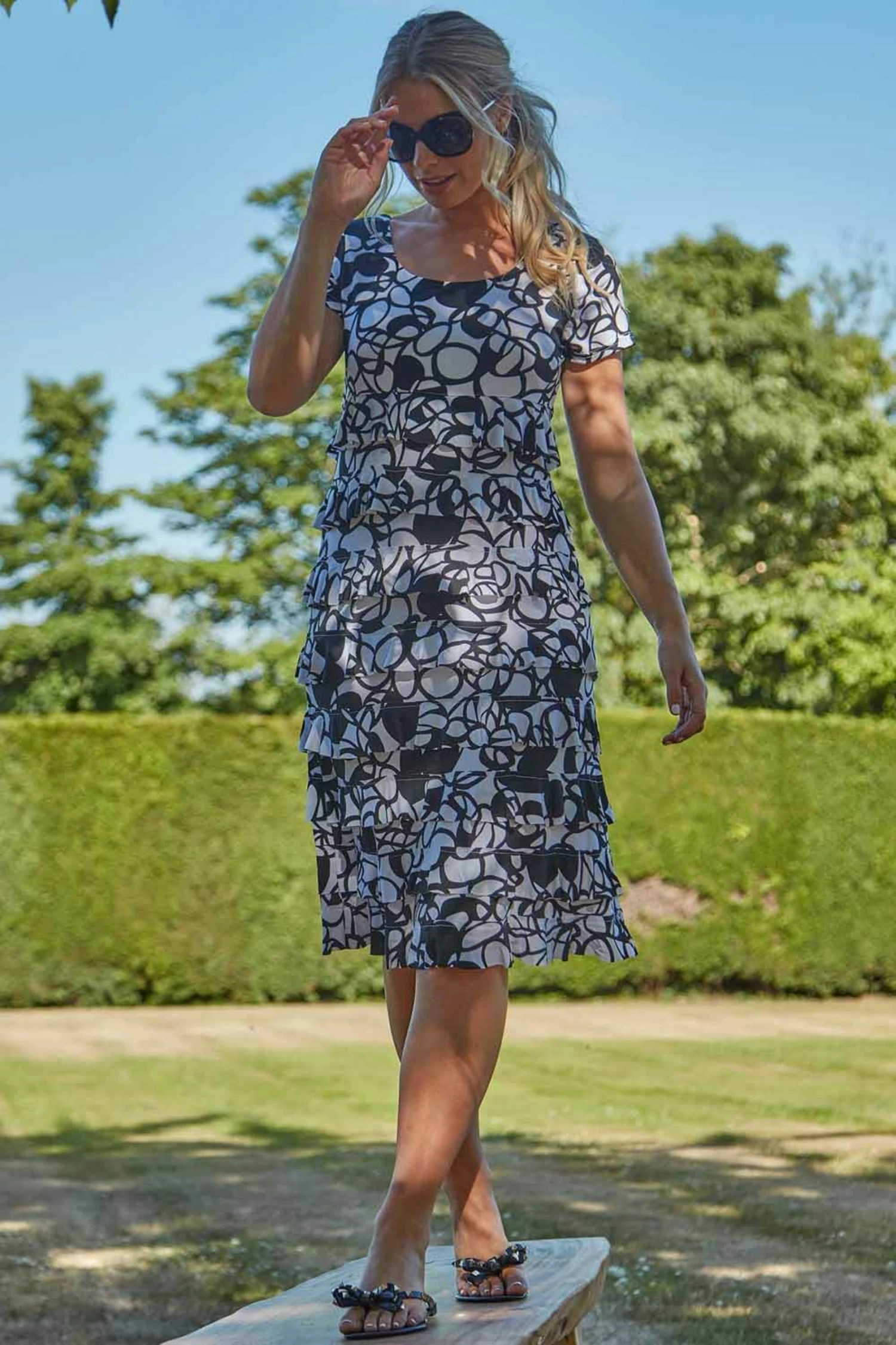 Roman Black Monochrome Print Frill Tiered Dress 5 Roman Black Monochrome Print Frill Tiered Dress - Image 3