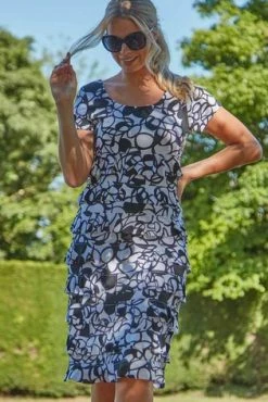 Roman Black Monochrome Print Frill Tiered Dress 11 Roman Black Monochrome Print Frill Tiered Dress -Roman Sales Shop unnamed file 4246