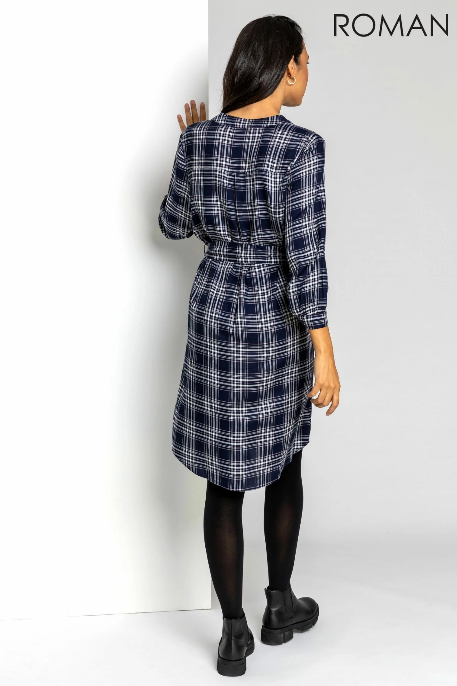 Roman Blue Check Print Shirt Dress 4 Roman Blue Check Print Shirt Dress - Image 2