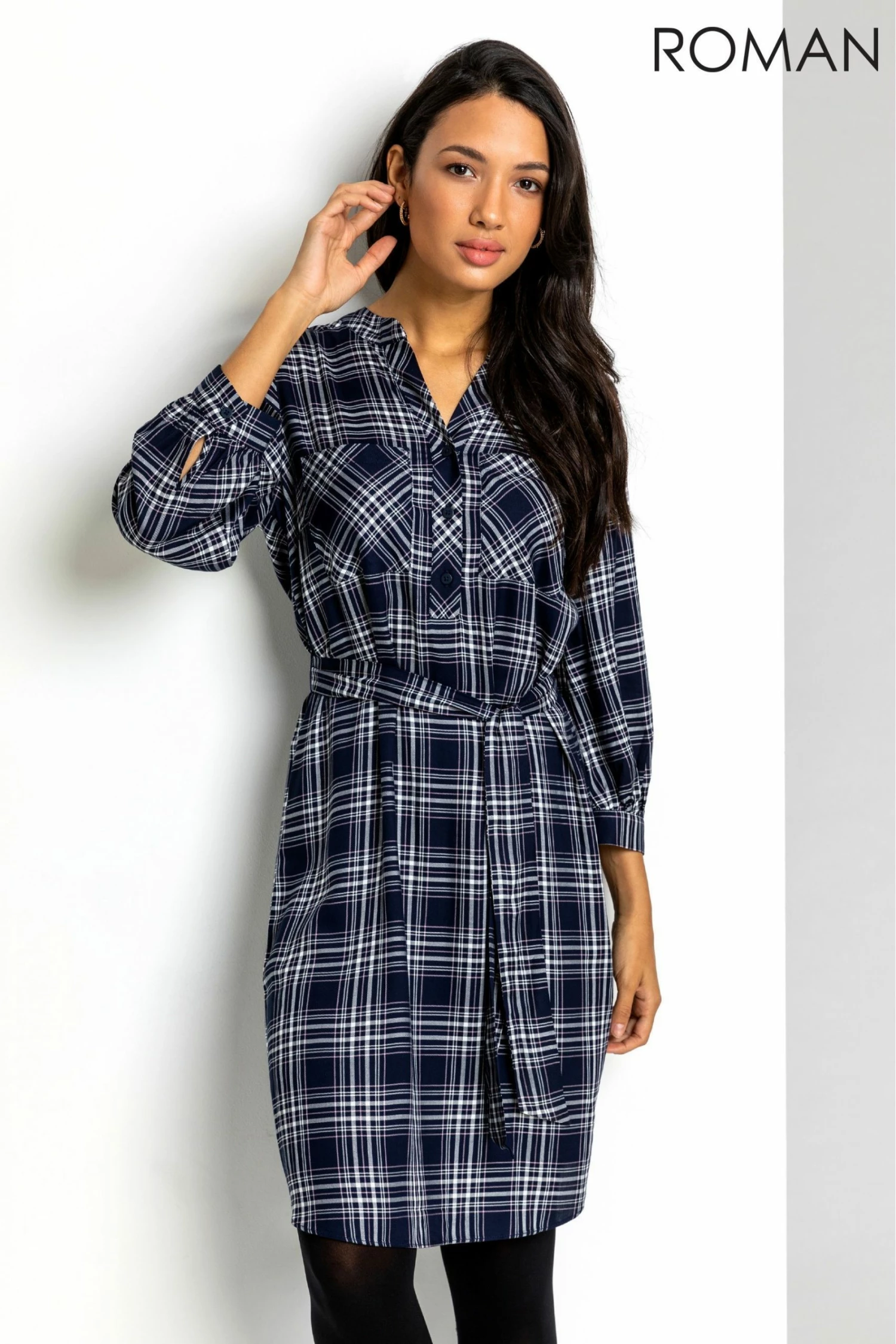Roman Blue Check Print Shirt Dress 5 Roman Blue Check Print Shirt Dress - Image 3