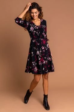 Roman Red Floral Print Gathered Dress 8 Roman Red Floral Print Gathered Dress -Roman Sales Shop unnamed file 4264