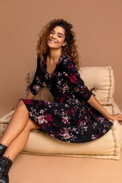 Roman Red Floral Print Gathered Dress 10 Roman Red Floral Print Gathered Dress -Roman Sales Shop unnamed file 4266