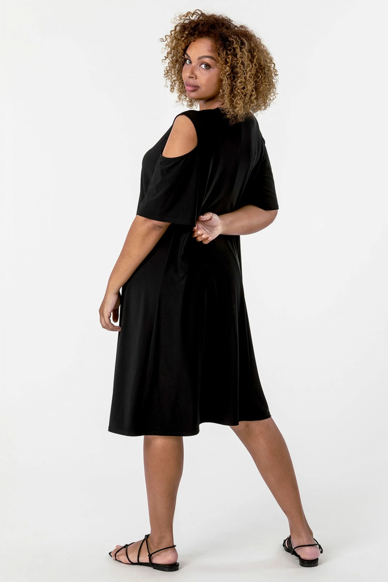 Roman Black Curve Cold Shoulder Jersey Dress 4 Roman Black Curve Cold Shoulder Jersey Dress - Image 2
