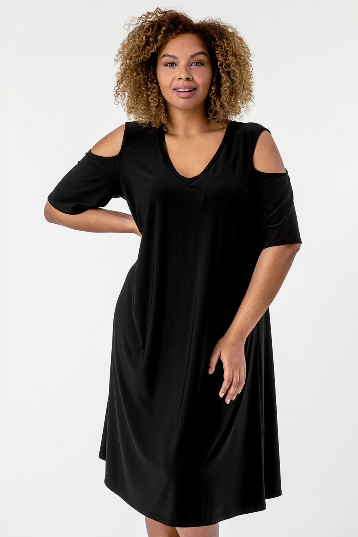 Roman Black Curve Cold Shoulder Jersey Dress 5 Roman Black Curve Cold Shoulder Jersey Dress - Image 3