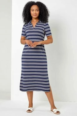 Roman Blue Petite Stripe Print Polo Shirt Dress 8 Roman Blue Petite Stripe Print Polo Shirt Dress -Roman Sales Shop unnamed file 4275
