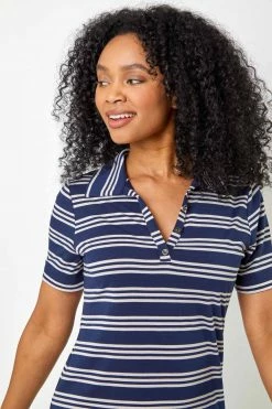 Roman Blue Petite Stripe Print Polo Shirt Dress 10 Roman Blue Petite Stripe Print Polo Shirt Dress -Roman Sales Shop unnamed file 4277