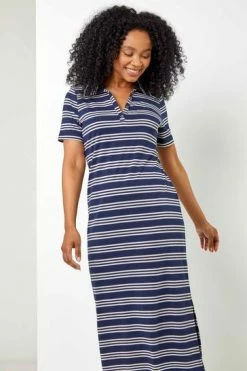 Roman Blue Petite Stripe Print Polo Shirt Dress 11 Roman Blue Petite Stripe Print Polo Shirt Dress -Roman Sales Shop unnamed file 4278
