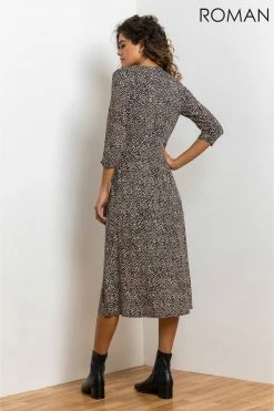 Roman Brown Ditsy Spot Print Button Dress 8 Roman Brown Ditsy Spot Print Button Dress -Roman Sales Shop unnamed file 4280