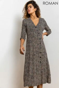 Roman Brown Ditsy Spot Print Button Dress 9 Roman Brown Ditsy Spot Print Button Dress -Roman Sales Shop unnamed file 4281