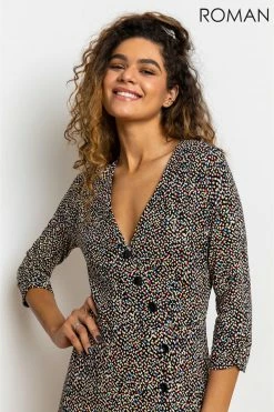 Roman Brown Ditsy Spot Print Button Dress 10 Roman Brown Ditsy Spot Print Button Dress -Roman Sales Shop unnamed file 4282