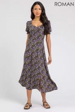 Roman Purple Ditsy Floral Ruched Maxi Dress 8 Roman Purple Ditsy Floral Ruched Maxi Dress -Roman Sales Shop unnamed file 4285