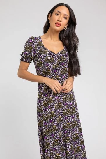 Roman Purple Ditsy Floral Ruched Maxi Dress 7 Roman Purple Ditsy Floral Ruched Maxi Dress - Image 5