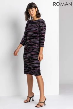 Roman Pink Glitter Stripe Print Velvet Dress 9 Roman Pink Glitter Stripe Print Velvet Dress -Roman Sales Shop unnamed file 4300