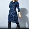 Roman Navy Floral Print Cowl Neck Dress
