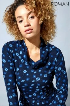 Roman Navy Floral Print Cowl Neck Dress 11 Roman Navy Floral Print Cowl Neck Dress -Roman Sales Shop unnamed file 4306