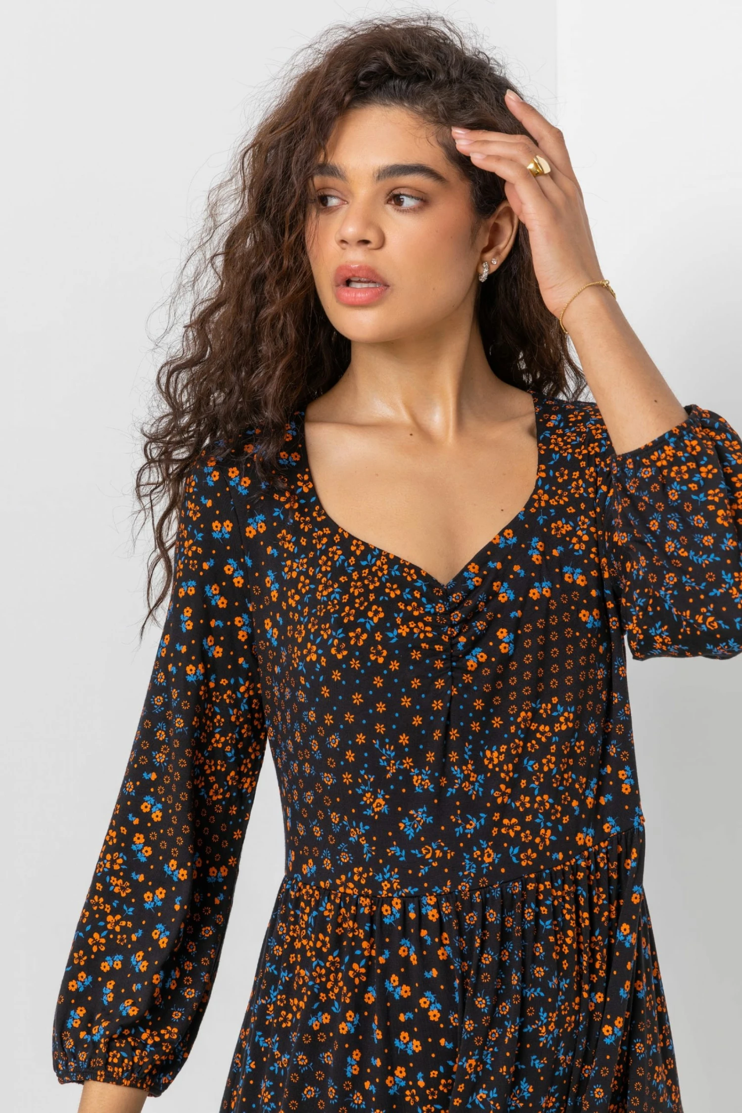 Roman Orange Floral Print Tiered Midi Dress 6 Roman Orange Floral Print Tiered Midi Dress - Image 4