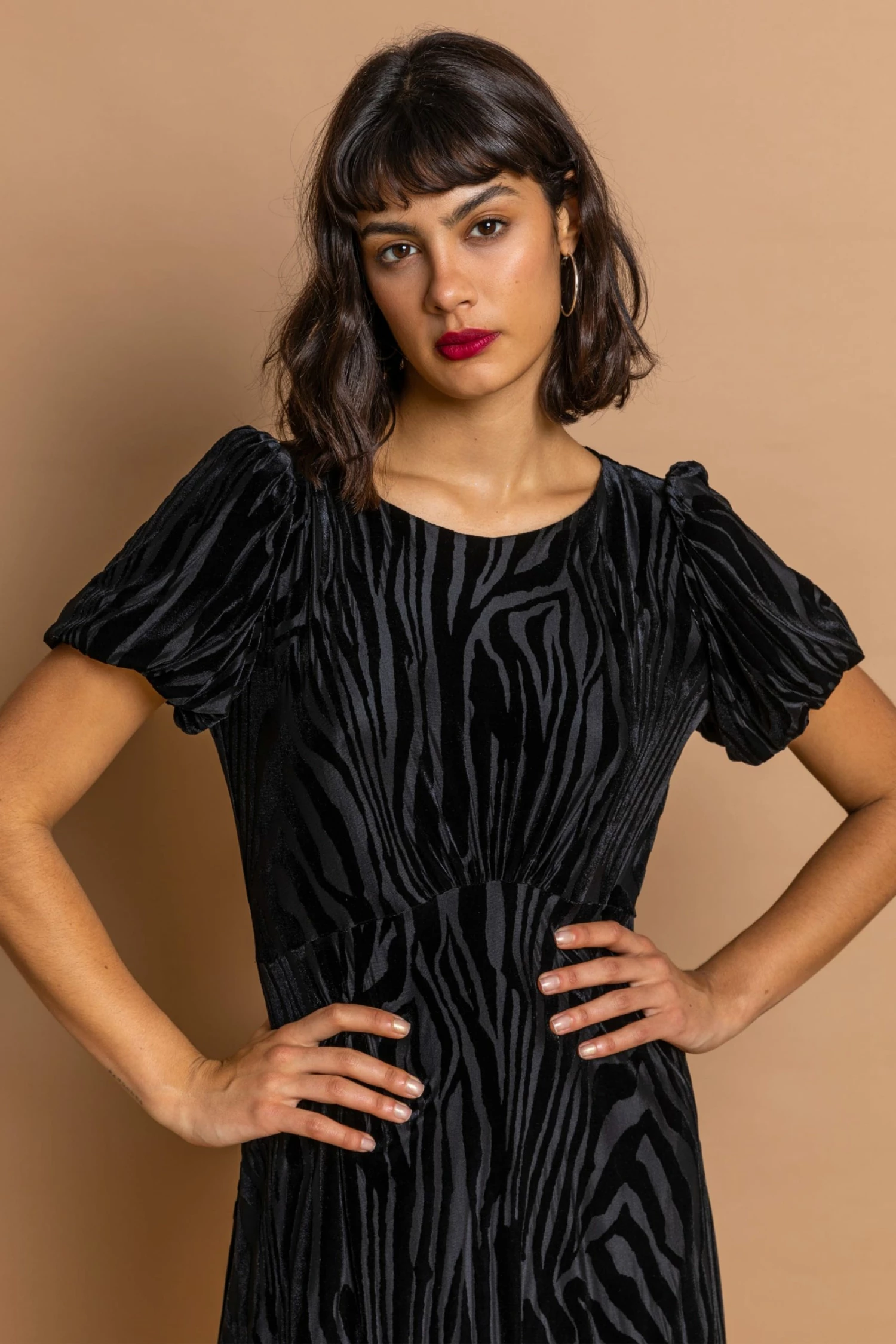 Roman Black Zebra Print Burnout Velvet Dress 4 Roman Black Zebra Print Burnout Velvet Dress - Image 2