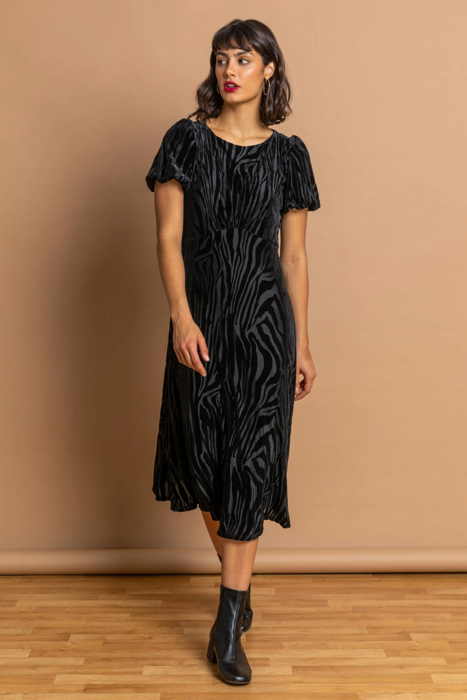 Roman Black Zebra Print Burnout Velvet Dress 6 Roman Black Zebra Print Burnout Velvet Dress - Image 4