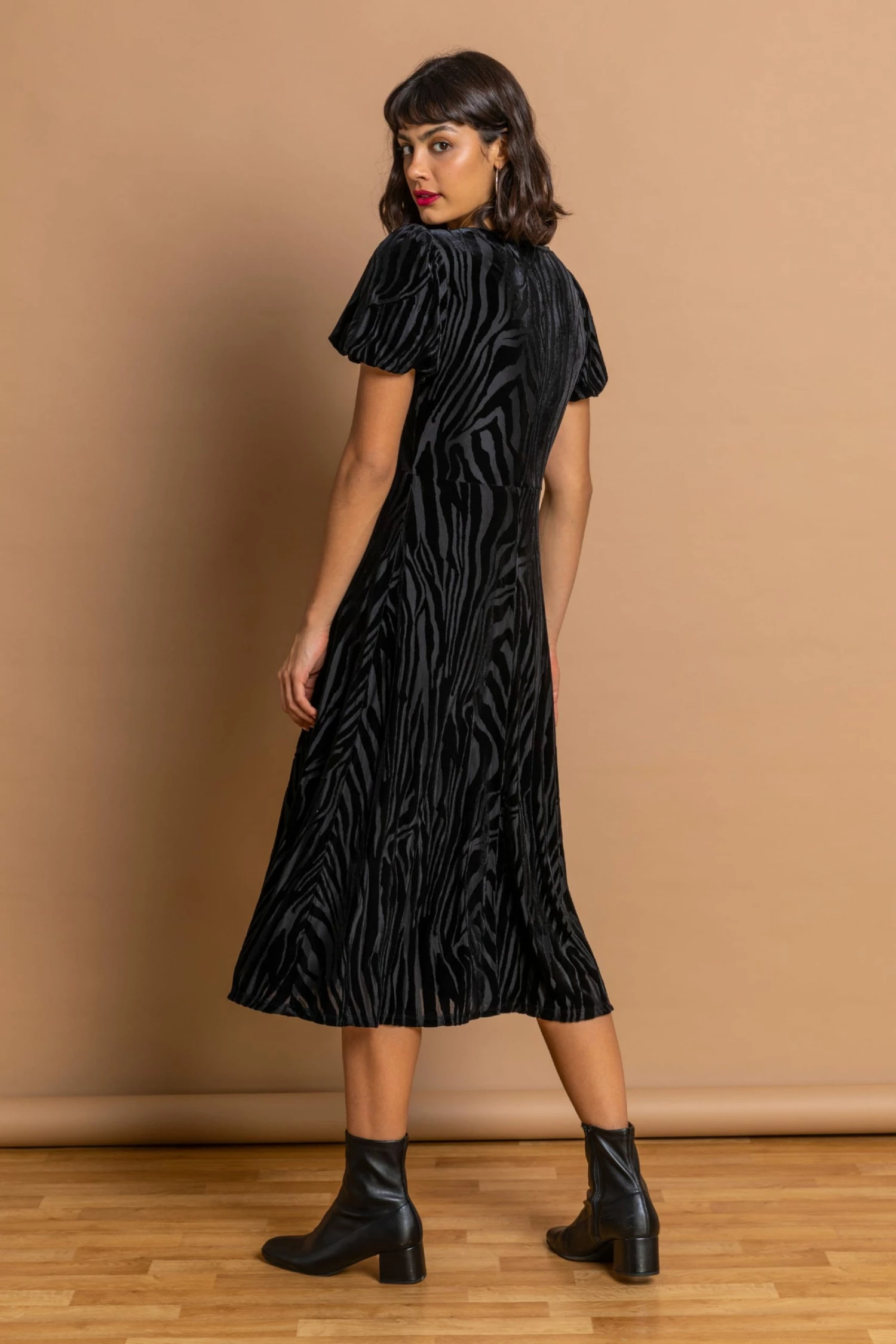 Roman Black Zebra Print Burnout Velvet Dress 7 Roman Black Zebra Print Burnout Velvet Dress - Image 5