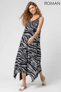 Roman Grey Marble Print Hanky Hem Maxi Dress -Roman Sales Shop unnamed file 4322