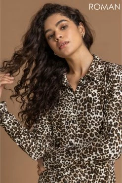 Roman Brown Animal Print Shirt Dress 10 Roman Brown Animal Print Shirt Dress -Roman Sales Shop unnamed file 4328