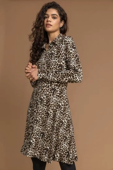 Roman Brown Animal Print Shirt Dress 7 Roman Brown Animal Print Shirt Dress - Image 5