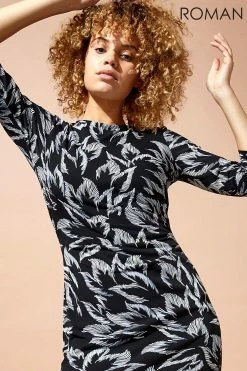 Roman Black Floral Print Ruched Waist Dress 10 Roman Black Floral Print Ruched Waist Dress -Roman Sales Shop unnamed file 4333