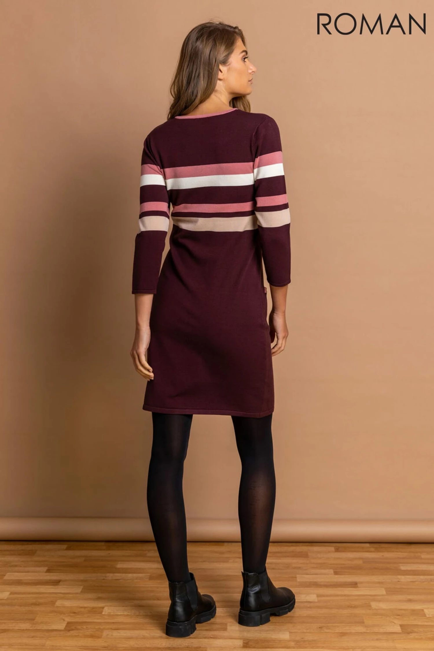 Roman Purple Contrast Stripe Print Jumper Dress 4 Roman Purple Contrast Stripe Print Jumper Dress - Image 2