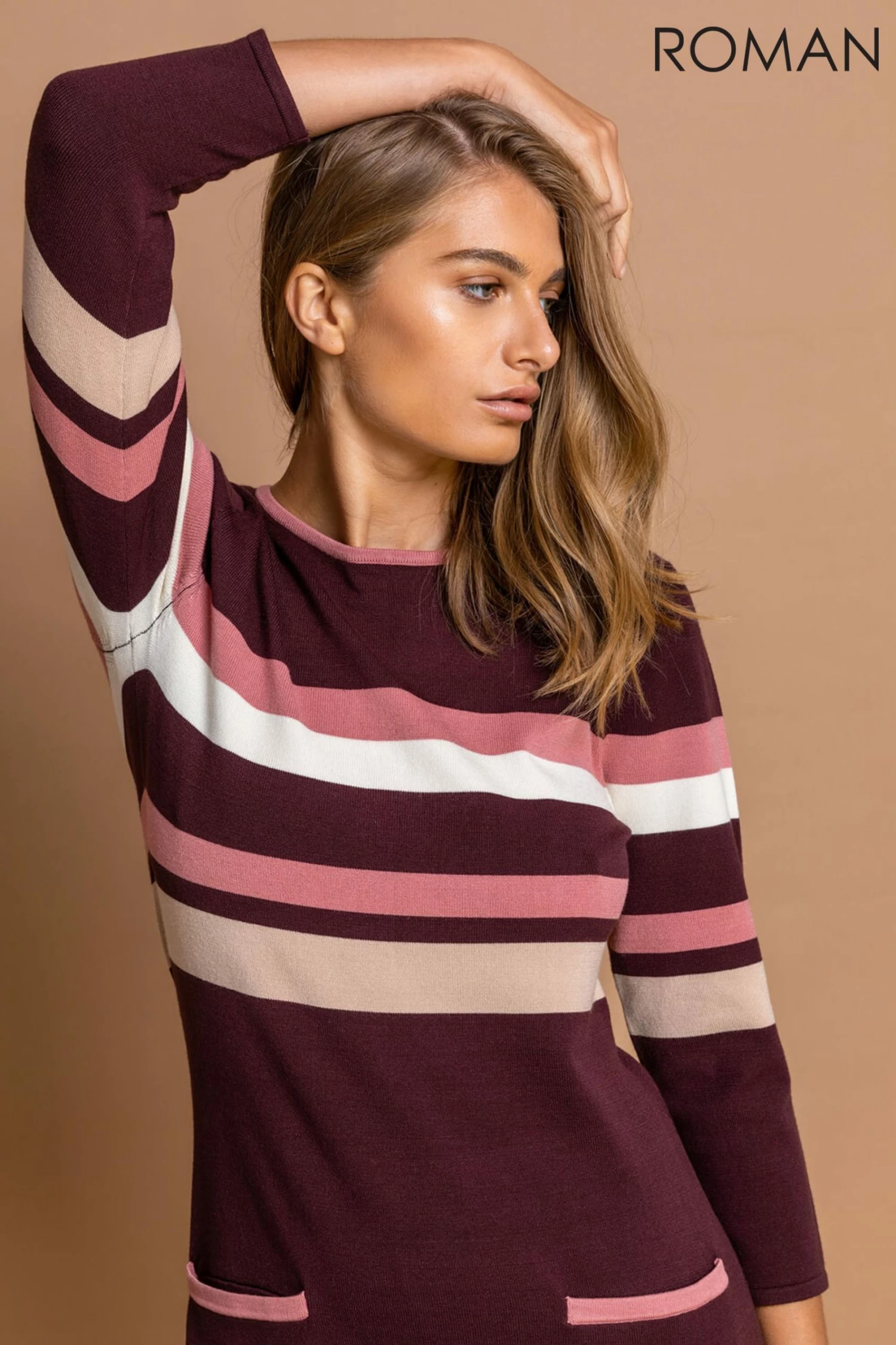 Roman Purple Contrast Stripe Print Jumper Dress 6 Roman Purple Contrast Stripe Print Jumper Dress - Image 4
