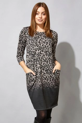 Roman Grey Animal Print Long Sleeve Ombre Cocoon Dress 7 Roman Grey Animal Print Long Sleeve Ombre Cocoon Dress - Image 5