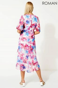 Roman Pink Floral Print Frill Wrap Dress -Roman Sales Shop unnamed file 435