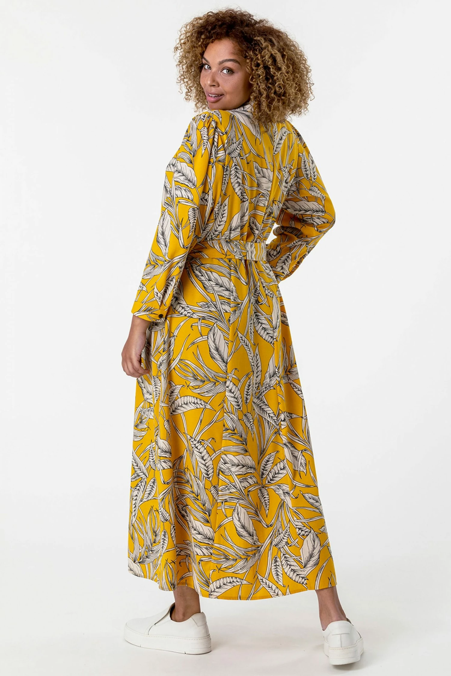 Roman Yellow Curve Tropical Print Shirt Dress 4 Roman Yellow Curve Tropical Print Shirt Dress - Image 2